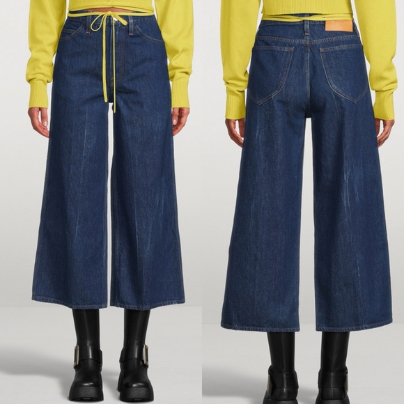 Frame Denim Le Italian Wide Leg Crop Jeans Rinse Dark Wash Rigid Denim High Rise - Picture 3 of 16